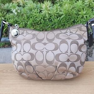 Coach Khaki Signature Sateen w/Front Pocket Top Zip Crossbody Bag
